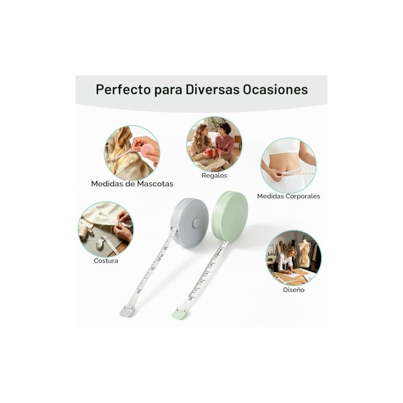 2 Piezas Cinta Métrica Portátil, Cinta Métrica Corporal Suave Retráctil
