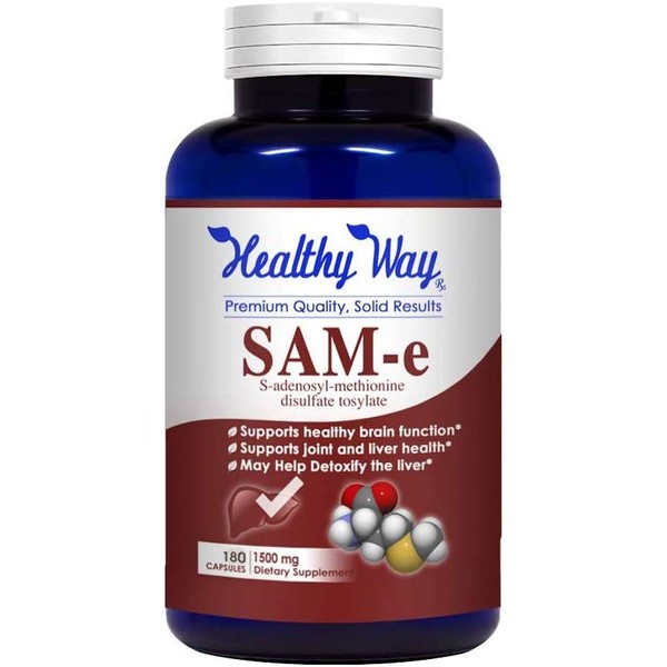 Healthy Way Pure SAM-e 1500mg (per Serving) 180Capsules (S-Adenosyl Methionine) Supports Joint Health and Brain Function
