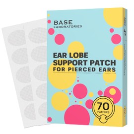 Base Laboratories Ear Lobe Support Patches for Pierced Ears – 70 Clear, Latex-Free Patches – Protects Healthy Ear Lobes from Tearing, Disguises Stretched Ear Holes, Supports Heavy Earrings