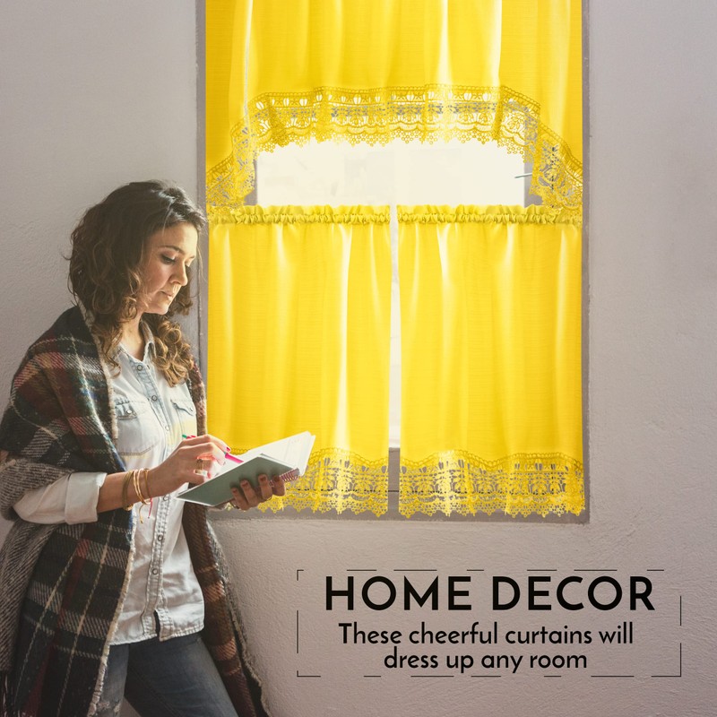 Café Curtains for Kitchen, Bathroom Curtains with Valance, Embroidered Lace