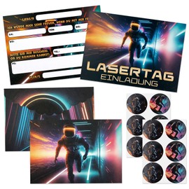 Hpbaggy Lasertag Invitation Cards Children's Birthday, 12 German Invitation Cards + 12 Envelopes, Invitation Cards Birthday Boys and Girls, Party Accessories Invitation Cards Birthday