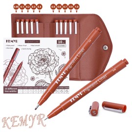 KEMYR 10 Micro Fine liner Drawing Art Pens Calligraphy Pens: 0.05mm-1.0mm Size Art supplies Waterproof Archival Sepia Ink Markers For Artists,Use for Professional Watercolor,Sketching