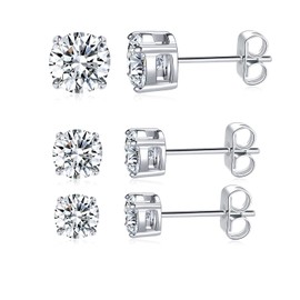 MDFUN Titanium Stud Earrings Set Hypoallergenic Cubic Zirconia Round CZ Surgical Stainless Steel 4 Prong Stud Earring for Women and Men 3-6mm Pack of 43-6mm (3-5-7mm-3 Pairs-White Gold)