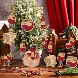 Vercraft 24 Pcs Christmas Wine Bottle Ornaments Wooden Xmas Wine Wooden Ornament Hanging Decorations Wine Ornaments for Christmas Tree Decorative Hanging Ornaments Party Favor for Window, Vase, Door