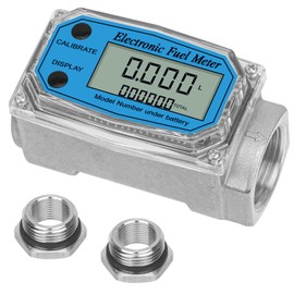 1" Digital Turbine Flow Meter (2.6-26 GPM, NPT Thread) for Diesel, Gasoline, Oil, Water | Includes 3/4" Adapter | Supports Gallon, Quart, Liter, m³ | Fuel Meter
