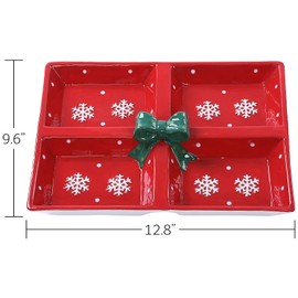 Festive Red Snowflake Christmas Themed Winter Holiday Ceramic 4-Section Server