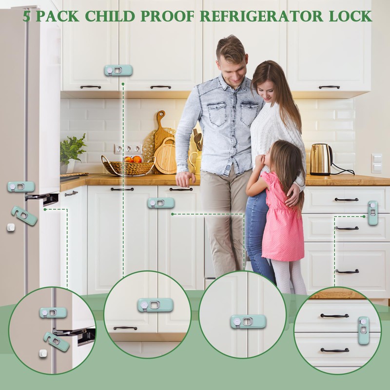 KIZZHISI 5Pack Child Proof Refrigerator Lock, Baby Proofing Cabinet Locks,