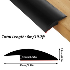 Carpet Floor Transition Strip 20Ft, Self-Adhesive Carpet to Tile Transition Edging Trim Suitable for Doorways Threshold, Cover Height Within 5mm – Black