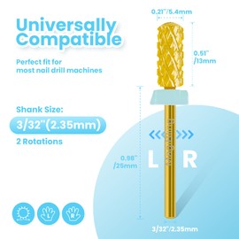MagiBling Small Barrel Nail Drill Bits Round Top, 3/32'' Safety Tungsten Carbide Bits, Two-way Rotation, Suitable for Manicure Pedicure Cuticle Gel Polishing, Technicians Bits, Grit: Quadruple Coarse