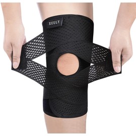 Rodillera Ortopédica Elastica con Estabilizadores Laterales - Soporte para Menisco, Ligamentos ACL/MCL - Compresión Deportiva Ajustable y Transpirable - Uso en Gym, Deporte - Negro XL