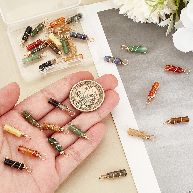 PH PandaHall Pack of 30 Natural Stone Pendants, 15 Styles,