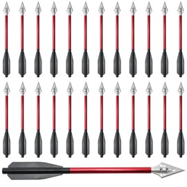 Mini flechas de pistola de ballesta de aluminio de 6.3 pulgadas con puntas de cabeza ancha de acero de repuesto para ballesta de pistola de 50 a 80 libras para adultos, adecuadas para práctica de objetivos de precisión, tiro de caza pequeña (rojo, 24 pie