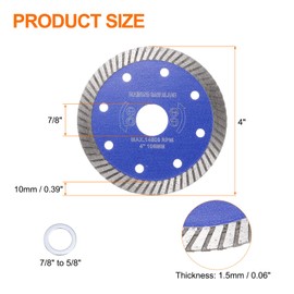 HARFINGTON 5pcs Diamond Saw Blade 4" Dia 7/8" Arbor Circular Cutting Wheel with 7/8" to 5/8" Arbor Adapter Reducer Ring for Masonry Tile Marble Ceramics Concrete Cement Brick, Dark Blue