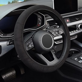 KAFEEK Multiple Colors Elastic Breathable Grid Square Car Steering Wheel Cover 15 inch Universal Fit  All Season Comfort:_Sky Blue B version