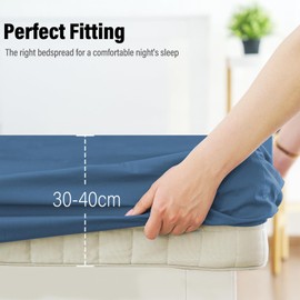 180x200 cm Super King Fitted Sheet - Deep Pocket 16 inch (40cm) Soft Microfibre Fabric Deep Fitted Super King Size Elasticated Fitted Sheet for Bed Anti-Fade and Anti-Shrinkage (Indigo Blue)