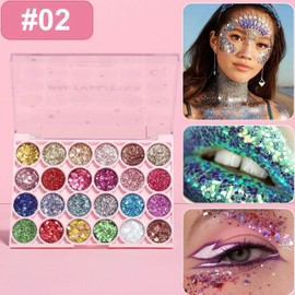 24 Colors Glitter Shimmer Eyeshadow Palette for Women, Vibrant Shades & Highly Pigmented, Shimmer Sparkle Eyeshadow Palette, Colorful Glue Gel Sombras De Ojos Professional Makeup for Eyes, Lips & Face