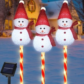 Set of 3 Snowman Solar Christmas Decorations, 8 Modes Solar Garden Lights, Candy Cane Solar Landscape Pathway Stake Lights, Outdoor Christmas Lights Decor for Yard, Patio, Pathway