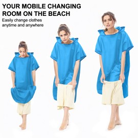 Bath Poncho for Men and Women, Poncho Towel, Microfibre Surf Poncho, Long Changing Aid with Hood for Men Women, Ideal Towel for Beach, Surf, Surfing (Sky Blue)