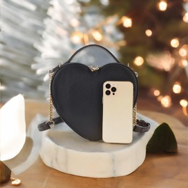 lola mae Heart Shape Satchel Crossbody Purse for women Zip Around Shoulder Bag (Black-759)