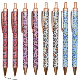 Maydahui Fashionable Leopard Pattern Retractable Ballpoint Pen, Set of 8, 0.04 inch (1.0 mm), Black, Inks, Oil-based, Cute, Creative Ballpoint Pen, School, Classroom, Cute, Stationery Supplies,