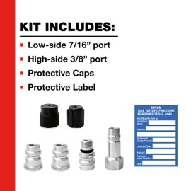 Car Air Conditioner Adapter Kit, Complete AC Conversion Adapter Kit Converts R12 to R134-A Refrigerant, Includes 1 Low Side Port, 3 High Side Ports and Retrofit Label, InterDynamics
