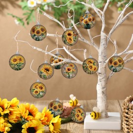 Outus 16 Pcs Vintage Spring Sunflower Ornaments Balls for Tree Spring Flower Decorations Summer Sunflower Ornaments Farmhouse Floral Hanging Summer Decor for Small Tree Home Party Craft Decor