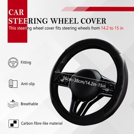Huakaile Leather Car Steering Wheel Cover, Universal 14" 1/2-15" Steering Wheel Protector, Anti-Slip Steering Wheel Accessories for Women Men Truck Jeep (Black)