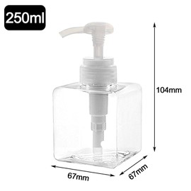 Yalbdopo 2PCS 250ml / 8.5oz Empty Pump Dispenser Bottle Refillable Plastic Lotion Pump Bottles, Shampoo Body Wash Shower Square Storage Holder Container Toiletries Liquid Dispenser (Transparent)