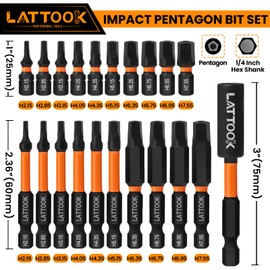 Impact Pentagon Bit Set, LATTOOK 21-Pieces Metric 5 Sided Tamper Proof Security Bit Set, 1/4" Hex Shank Magnetic S2 Steel, 2.3'' & 1'' Long