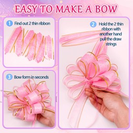 FQTANJU 5 PCS Gift Bows, 6 inches Pull Bow for Gift Baskets, Party Birthday Gift Wedding Ribbon Bows for Wrapping Boxes or Flower Bouquets Valentine's Day Gift Decorations (Pink)