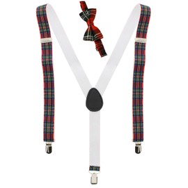 Zac's Alter Ego Men's Matching Suspenders & Pre-Tied Bow Tie Combo Sets (Red Tartan)