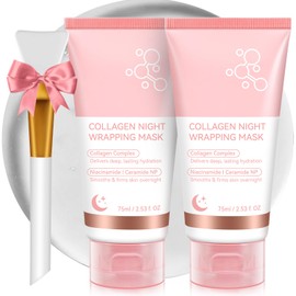 2PCS Collagen Night Wrapping Mask 75ml, Collagen Face Mask, Overnight Sleeping Mask with Hydrolysed Elasticity Visible Improved, for Dry & Dehydrated Skin, Reduce Skin Sagging & Dullness