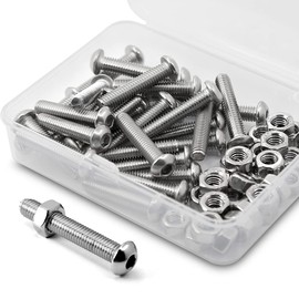 (30 sets) M6-1.0 x 20 mm Hex Socket Screws and Nuts Set 304 Stainless Steel 18-8 Round Head Screws