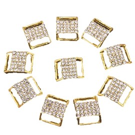 vingol 3PCS 15 x12 mm Bikini Bra Swimwear Connectors Square Metal Rhinestone Buckle Clips for Scarves Clothes DIY Belt Rings Bags Decoration Accessories (Golden)