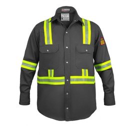 Flame Resistant High Visibility Hi Vis FR Shirt - 100% C - 7 oz (3X-Large, Dark Grey)