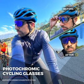 KAPVOE Photochromic Cycling Glasses for Men Women Mountain Bike Sunglasses Black Sports Goggles UV Protection