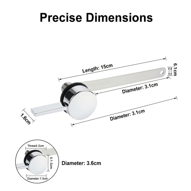 Side Mount Toilet Flush Handle, Chrome Zinc Alloy Lever, Long