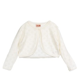 Minora Baby/Child Bolero Christening Vest Knitwear Girls Long Sleeve Button Detail on Collar, Bone-ajur_hearty