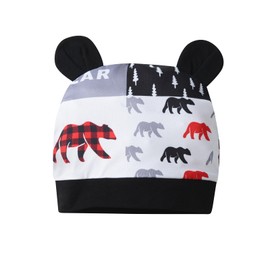 Newborn Baby Boy Clothes Infant Letter Cartoon Bear Print Romper Pants Hat 3PCS Outfit Set White 0-3 Months