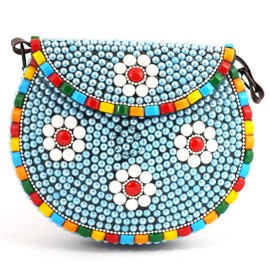 Hind Handicrafts Women's Handmade Iron Shoulder Bag with Leather Strap for Spring Summer Beach, Design 4, m