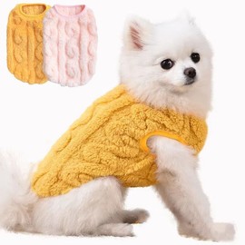 RichePet 2 Pack Winter Puppy Dog Sweater Chihuahua Dog Clothes for Small Dogs Sweater Cat Apparel for Small Pets, Warm Outfit for Winter Christmas (Pink+Yellow, Medium)