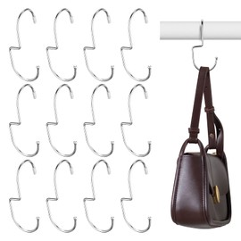 Queekay 12 Pieces Purse Hooks for Closet Bag Hanger Organize Hanger for Handbags Metal Purse Hanger Space Saving Purse Storage Hanging with Twisted Hook Design for Purses Backpack Handbag (Silver)