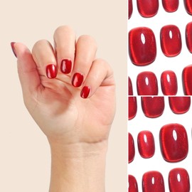 Sun&Beam Nails Handmade Press-on Square Round Red Ruby Magnet False Nail Tips Design Fashionable 10 Pcs Set (#163 S)