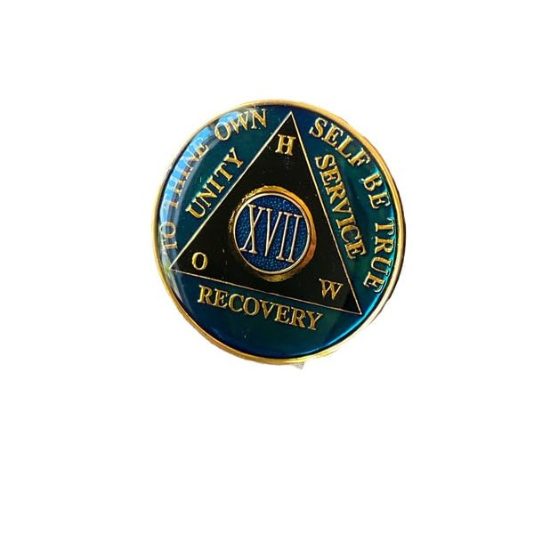 3 Year AA Medallion Metallic Green How Tri-Plate Sobriety Chip