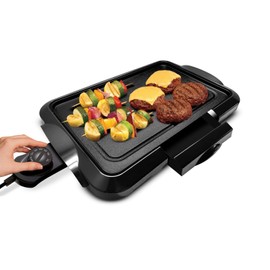Lumme Electric Griddle with Removable Temperature Control, Immersible Flat Top Grill, Burger, Eggs, Pancake Griddle, Nonstick Easy Clean Cooking Surface, Slide Out Drip Tray, 10 x 16 Inch