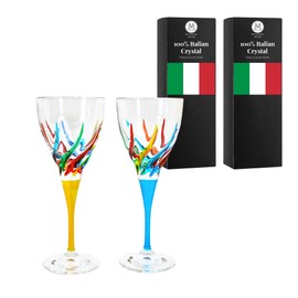 Italian Wine Glasses, Trix Collection, Set of 2, 8 OZ Glasses, Hand Painted Drinkware, Crystal Glassware, Colored Wine Glasses, Wine Goblets, Hand Blown, Glass Goblets, Made In Italy