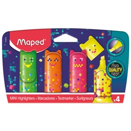 Maped – Mini Pixel Party Highlighters - Small Original Pocket Highlighters in the shape of characters - 5 colors: green, orange, pink, yellow and blue.