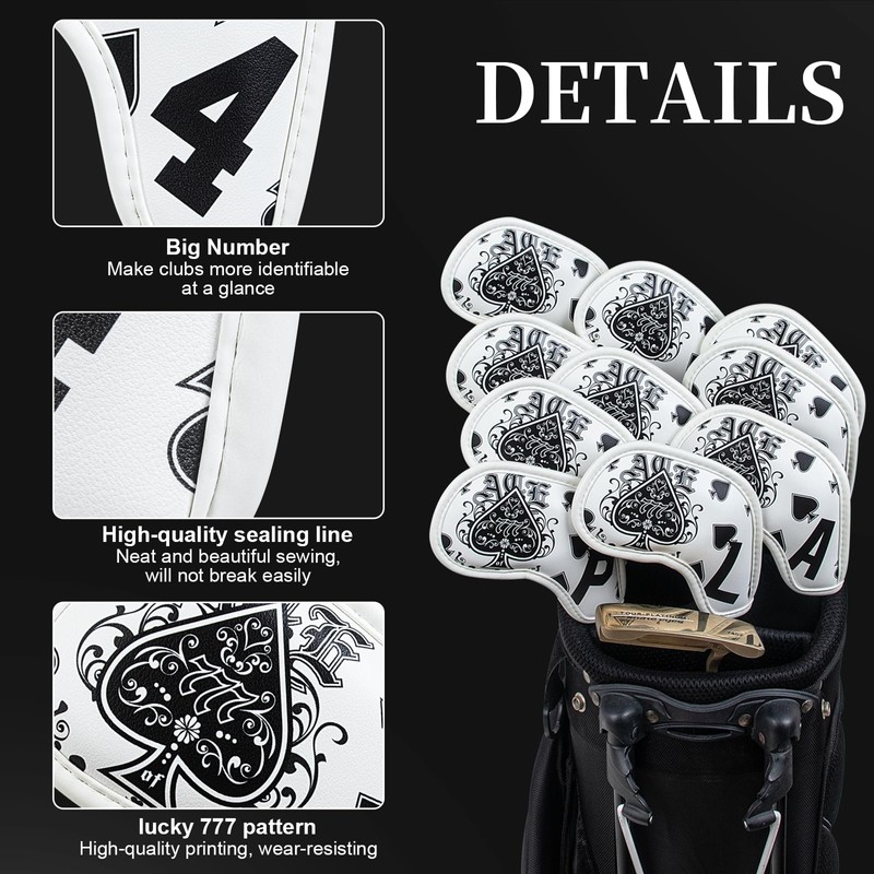 Golf Iron Club Head Covers Magnetic 10pcs 4-9,P,A,S,L Right Hand