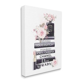Stupell Industries Pink Roses and Toiletries Fashion Glam Bookstack, Designed by ROS Ruseva Canvas Wall Art, Black
