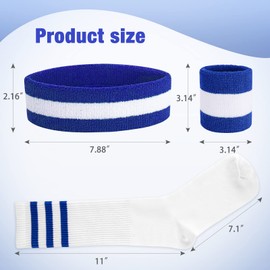 ONUPGO 5 Pieces Sweatbands Socks Set Striped Sports Headband Wrist Sweat bands Striped High Tube Sock Set for Men Women and 80s Costumes Theme Party